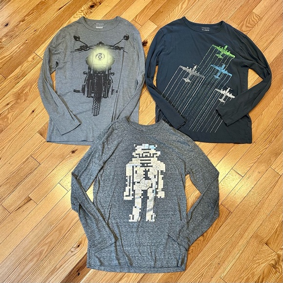 Three J.Crew Size 14 Long Sleeve Grey graphic t-shirts - Picture 1 of 3
